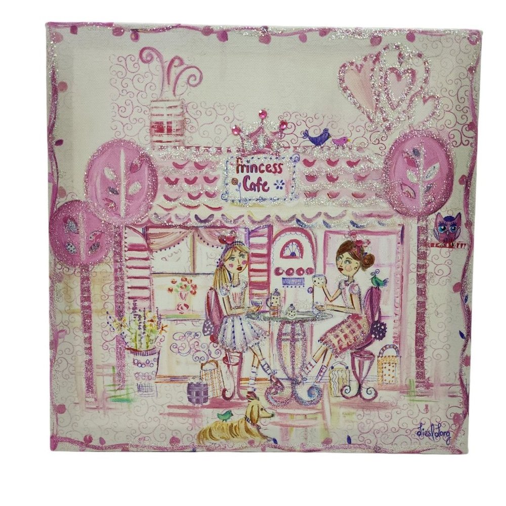 Vintage Liesl Long Princess Cafe Canvas Art Girls Painting 2013 Original 12x12